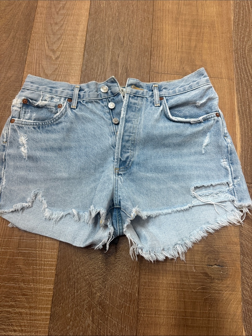 Ahold High-Rise Light Blue Frayed Denim Shorts